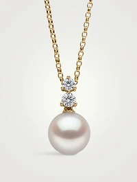 Diamond Classic 18K Gold Akoya Pearl Double Diamond Pendant Necklace