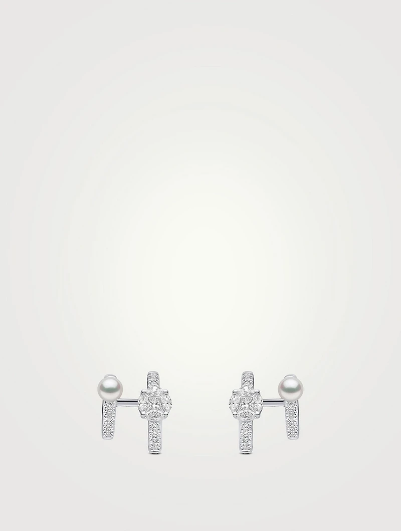 Baby Glitz 18K White Gold  Akoya Pearl And Multi-Cut Diamond Hoop Earrings