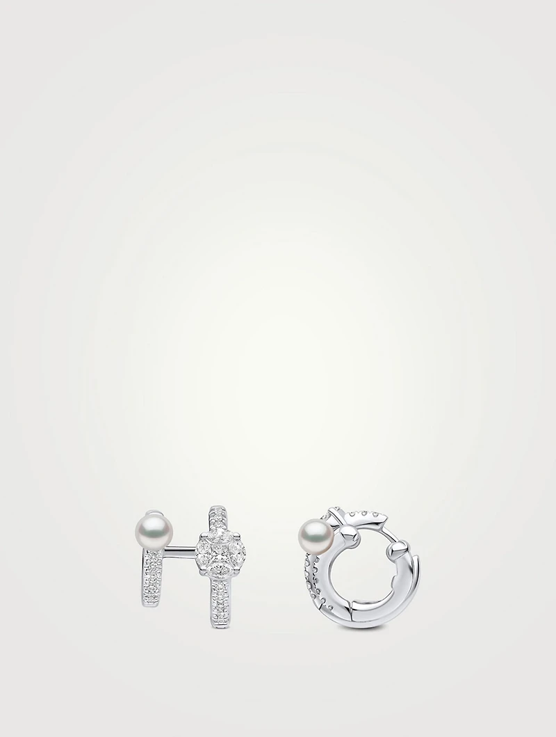 Baby Glitz 18K White Gold  Akoya Pearl And Multi-Cut Diamond Hoop Earrings