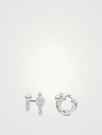 Baby Glitz 18K White Gold  Akoya Pearl And Multi-Cut Diamond Hoop Earrings