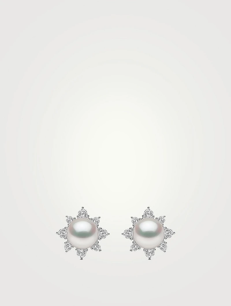 Trend 18K White Gold Freshwater Pearl And Diamond Star Stud Earrings