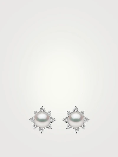 Trend 18K White Gold Freshwater Pearl And Diamond Star Stud Earrings