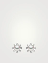 Trend 18K White Gold Freshwater Pearl And Diamond Star Stud Earrings