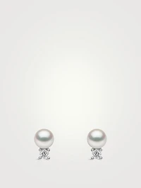 Trend 18K White Gold Freshwater Pearl And Diamond Petite Stud Earrings