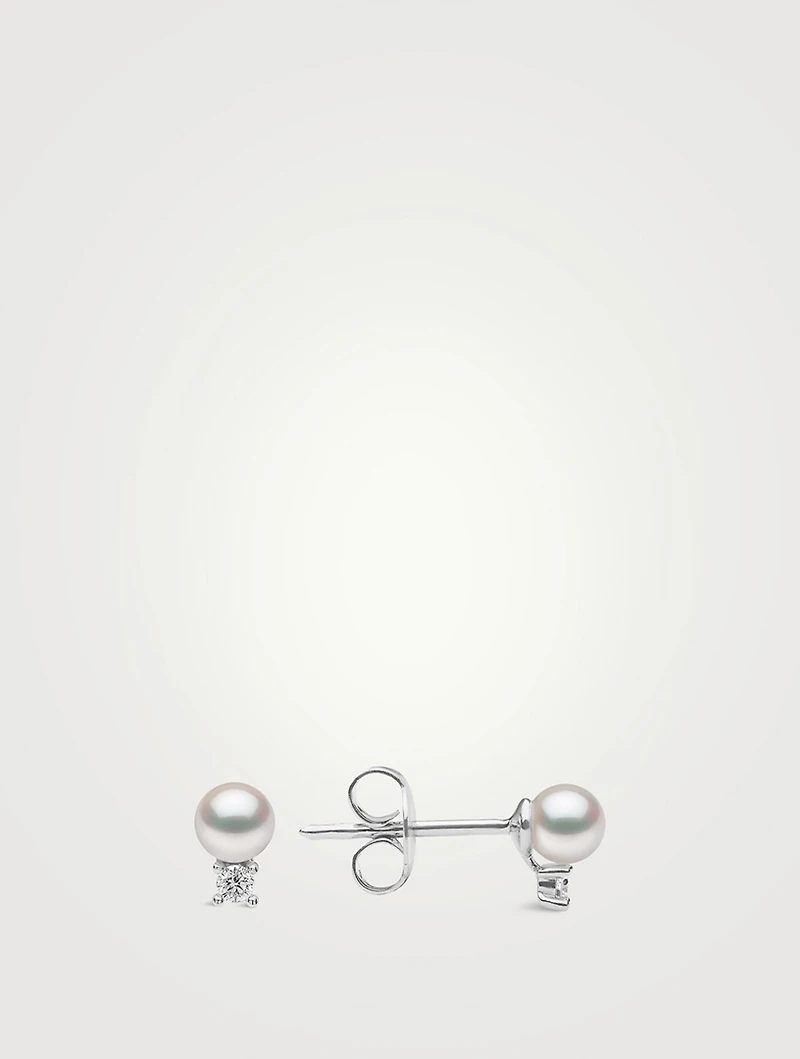 Trend 18K White Gold Freshwater Pearl And Diamond Petite Stud Earrings