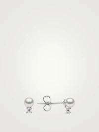 Trend 18K White Gold Freshwater Pearl And Diamond Petite Stud Earrings