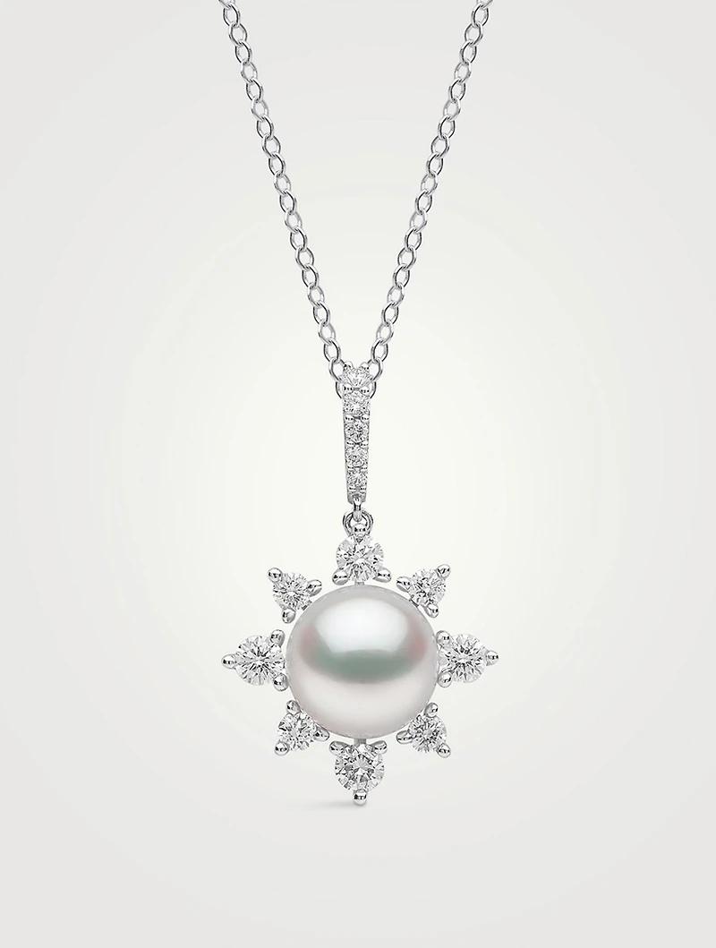 Trend 18K White Gold Pearl And Diamond Star Pendant Necklace