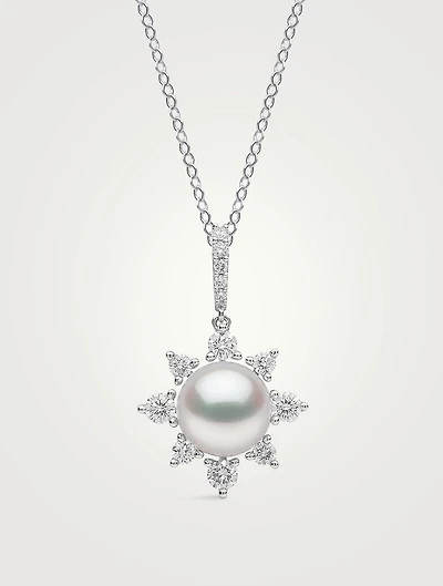 Trend 18K White Gold Pearl And Diamond Star Pendant Necklace