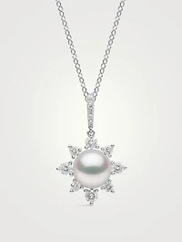 Trend 18K White Gold Pearl And Diamond Star Pendant Necklace