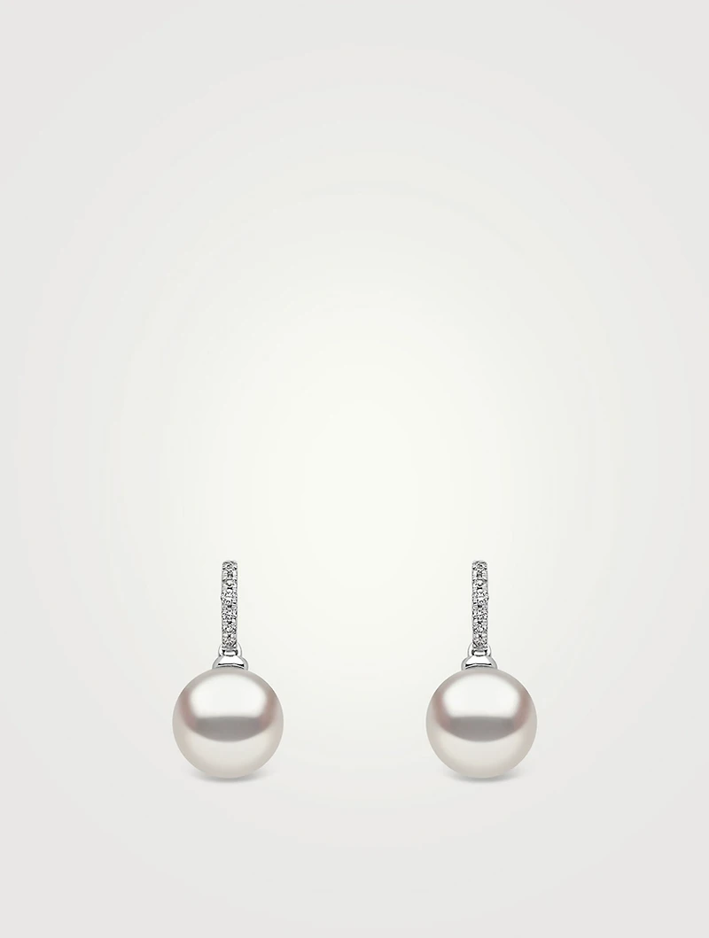 Classic 18K White Gold Freshwater Pearl And Diamond Earrings