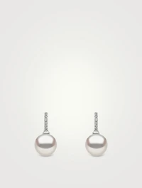 Classic 18K White Gold Freshwater Pearl And Diamond Earrings