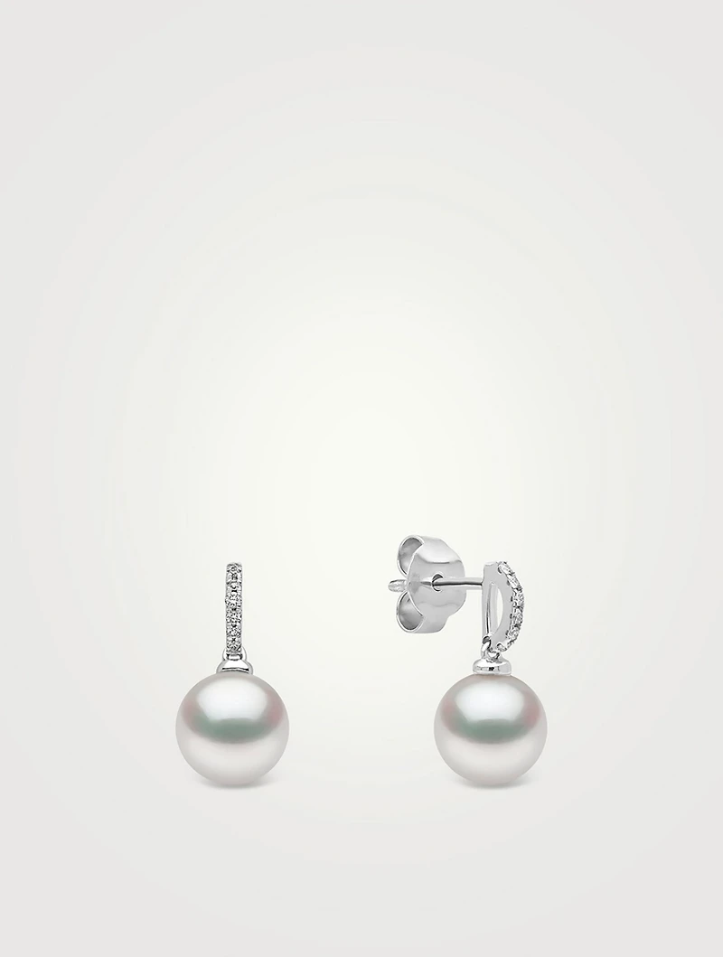 Classic 18K White Gold Freshwater Pearl And Diamond Earrings