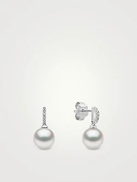 Classic 18K White Gold Freshwater Pearl And Diamond Earrings