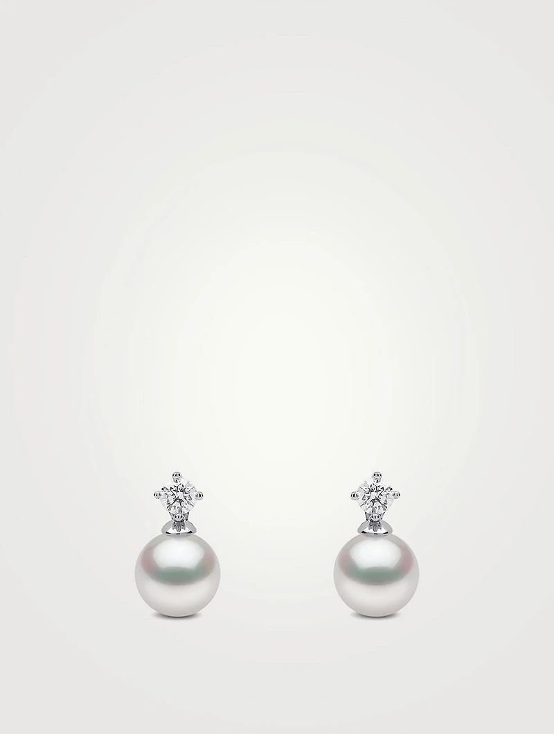 Classic 18K White Gold Akoya Pearl And Diamond Earrings
