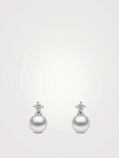 Classic 18K White Gold Akoya Pearl And Diamond Earrings