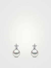 Classic 18K White Gold Akoya Pearl And Diamond Earrings