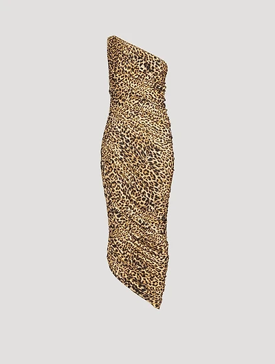 Diana One-Shoulder Midi Dress Cheetah Print