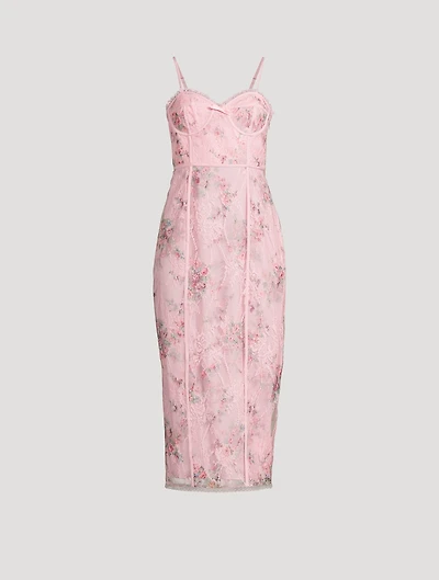 Tresor Lace Bustier Dress Ikat Bouquet Print