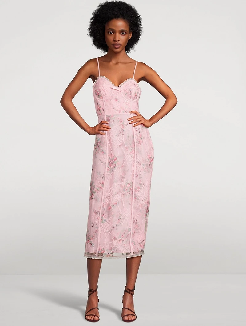 Tresor Lace Bustier Dress Ikat Bouquet Print