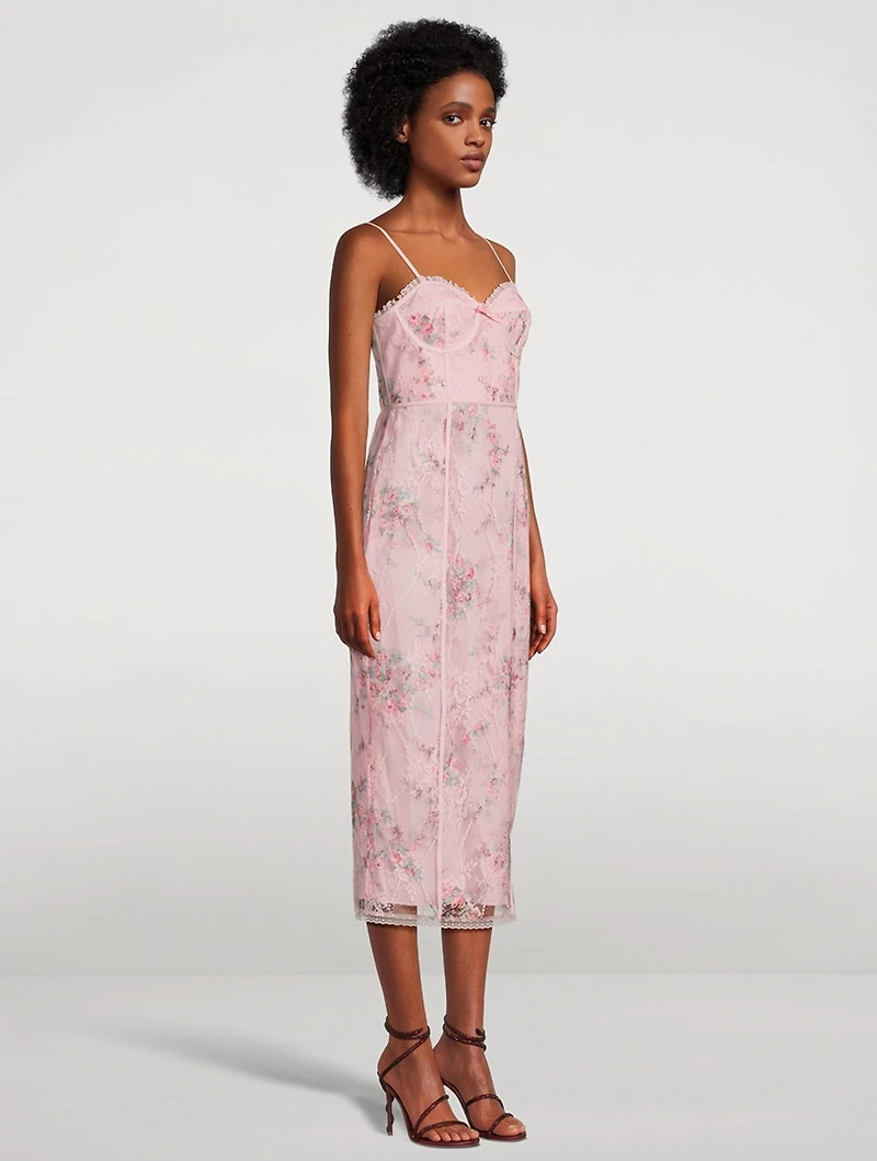 Tresor Lace Bustier Dress Ikat Bouquet Print