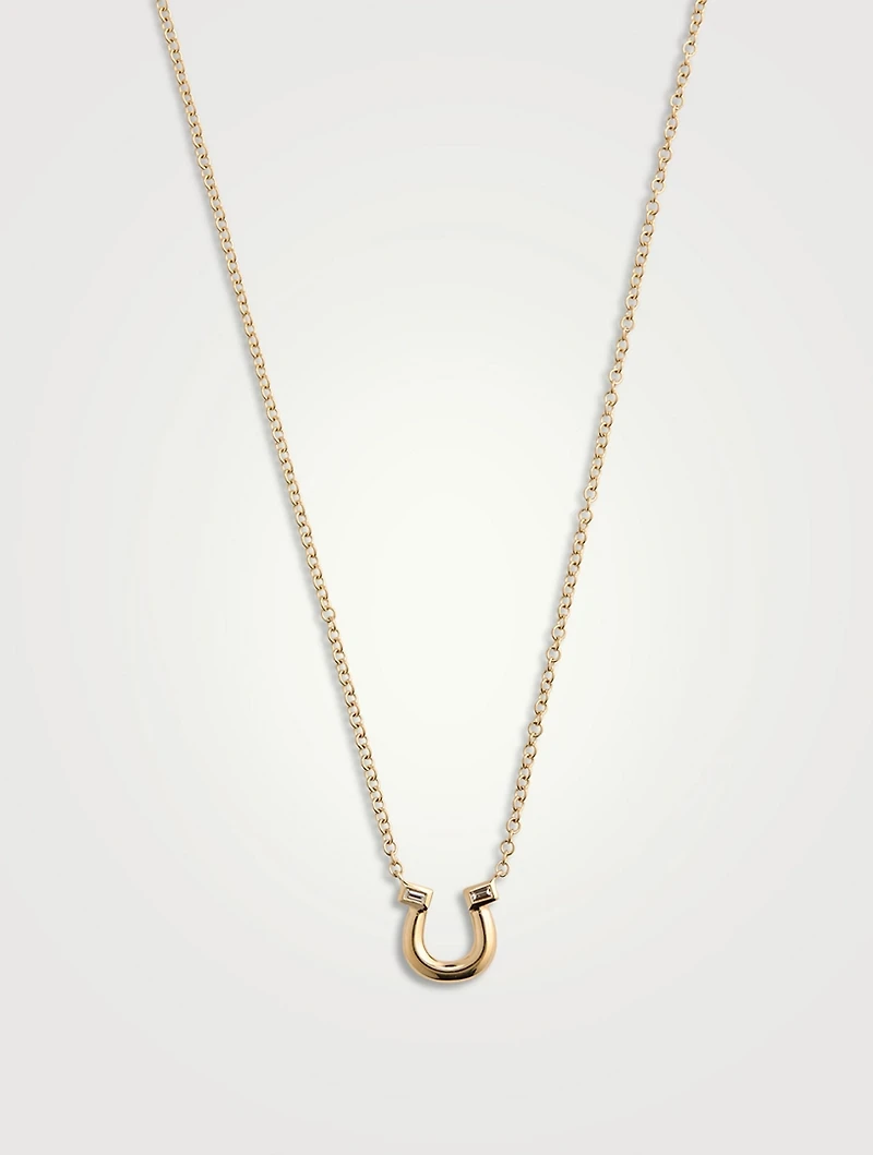 14K Gold Lucky Horseshoe Necklace With Diamonds