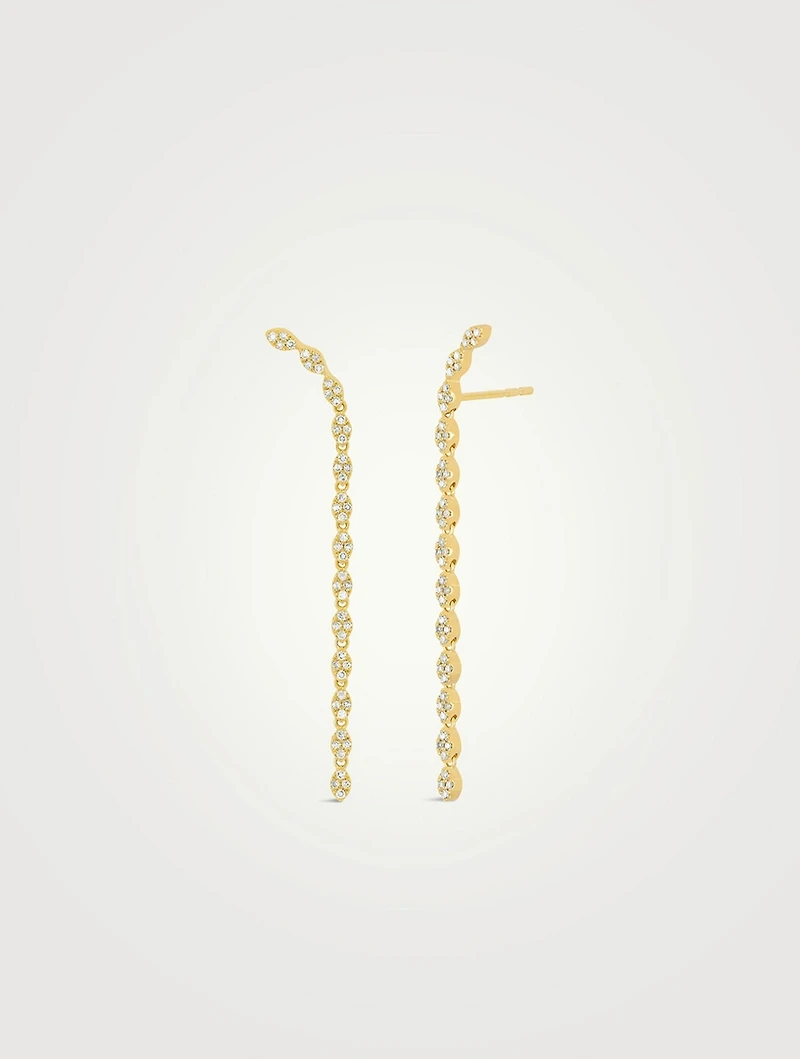 14K Gold Marquise Waterfall Earrings With Pavé Diamonds
