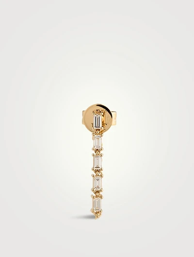 14K Gold Multi Diamond Baguette Chain Stud Earring