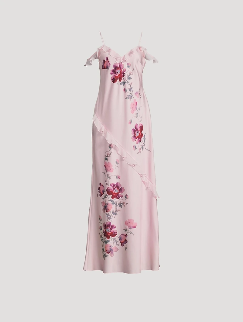 Parisa Ruffled Silk Maxi Dress Floral Print