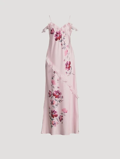 Parisa Ruffled Silk Maxi Dress Floral Print