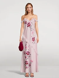 Parisa Ruffled Silk Maxi Dress Floral Print