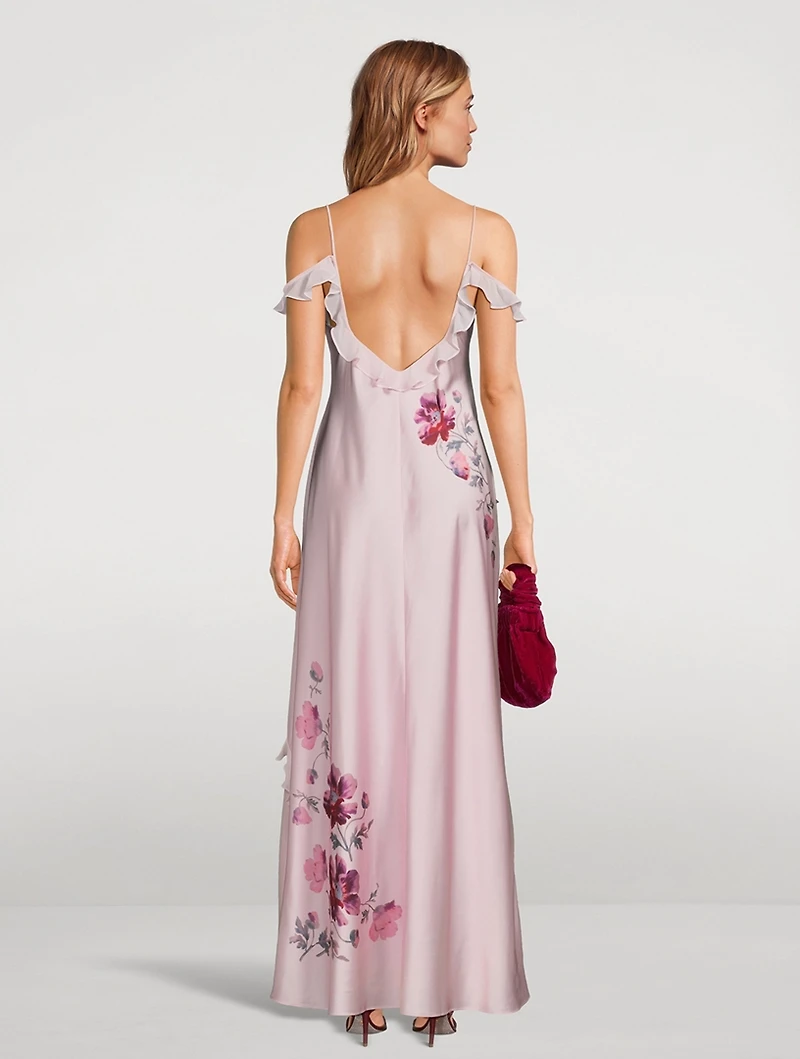 Parisa Ruffled Silk Maxi Dress Floral Print