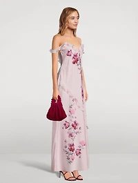 Parisa Ruffled Silk Maxi Dress Floral Print