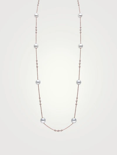 18K Rose Gold Akoya Pearl Necklace With Diamonds