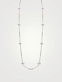 18K Rose Gold Akoya Pearl Necklace With Diamonds