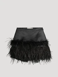 Viviette Feather-Trimmed Satin Mini Skirt