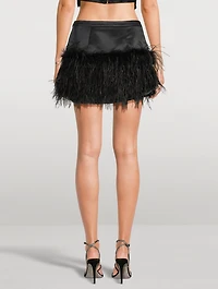 Viviette Feather-Trimmed Satin Mini Skirt
