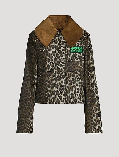 GANNI x Barbour Waxed Cotton Anorak Jacket Leopard Print