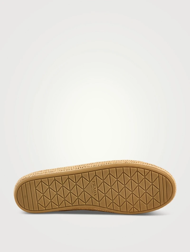 Metallic Leather And Raffia Ballerinas