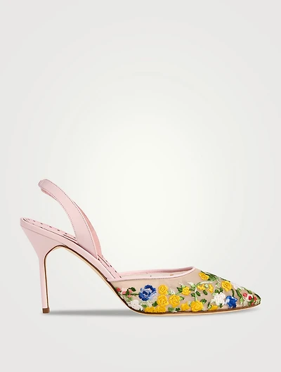 Jardoline Floral-Embroidered Mesh Slingback Pumps