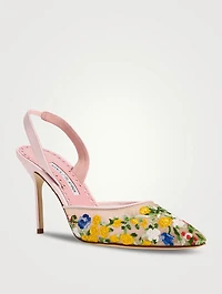 Jardoline Floral-Embroidered Mesh Slingback Pumps
