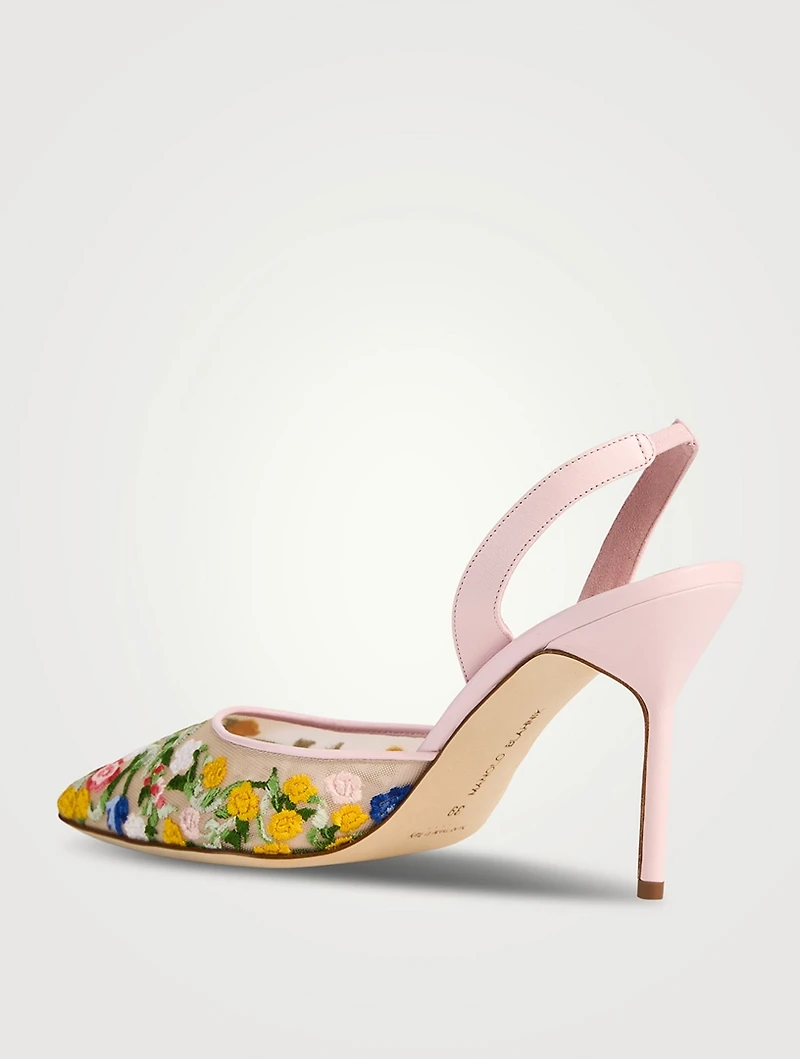 Jardoline Floral-Embroidered Mesh Slingback Pumps