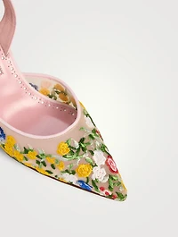 Jardoline Floral-Embroidered Mesh Slingback Pumps