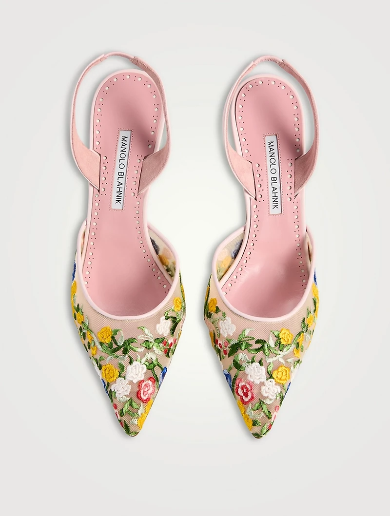 Jardoline Floral-Embroidered Mesh Slingback Pumps