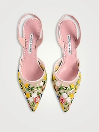 Jardoline Floral-Embroidered Mesh Slingback Pumps