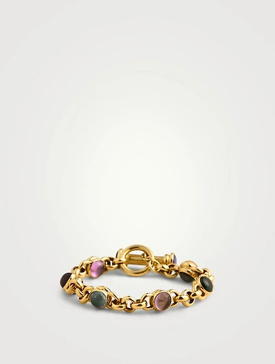 Vintage 18K Gold Multi-Gemstone Toggle Bracelet