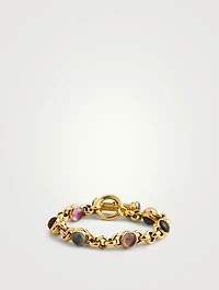 Vintage 18K Gold Multi-Gemstone Toggle Bracelet