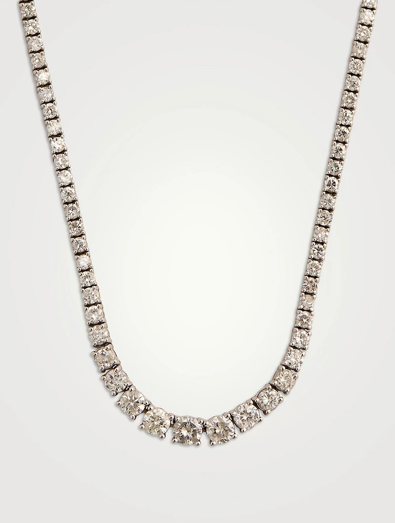 Estate 18K White Gold Graduated Diamond Tennis Necklace