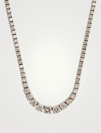 Estate 18K White Gold Graduated Diamond Tennis Necklace