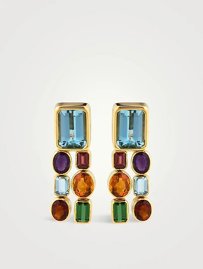 Estate 18K Gold Mutli-Gemstone Drop Earrings