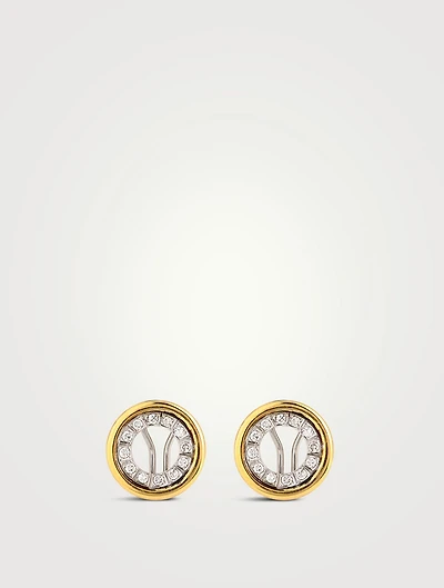 Vintage 18K Gold Diamond Circle Clip-On Earrings